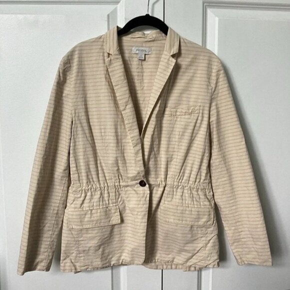 Fossil Stripe Pink Cotton Stripe Blazer Womens Small - Picture 2 of 5